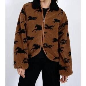 NEW RD STYLE joline sherpa zip front jacket in horse black